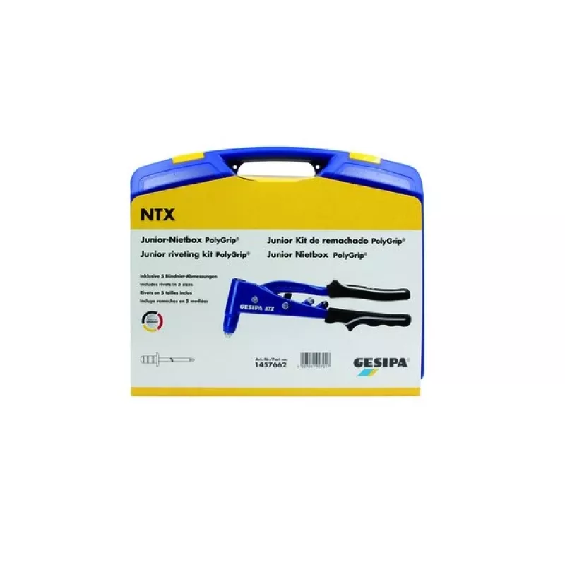 Gesipa PolyGrip® Junior Caja de remaches – Surtido de remaches ciegos de 352 piezas en maletín metálico