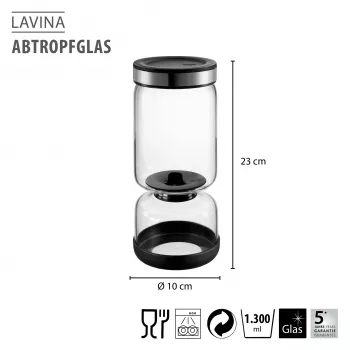 GEFU LAVINA colador de yogur y queso fresco de vidrio 1,3 L con colador de acero inoxidable