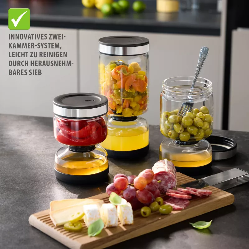 GEFU LAVINA colador de yogur y queso fresco de vidrio 1,3 L con colador de acero inoxidable