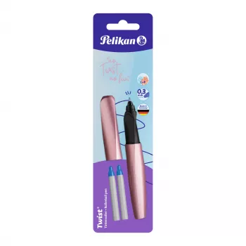 Pelikan Twist Estilográfica rosa azulado plumín mediano - agarre ergonómico para diestros y zurdos, envase blister