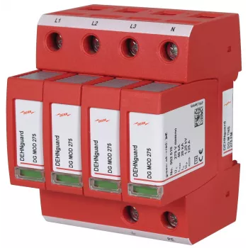DEHNguard DG M TNS 275 FM protector contra sobretensiones tipo 2, 4 polos, 275 V AC, 40 kA, IP20, carril DIN