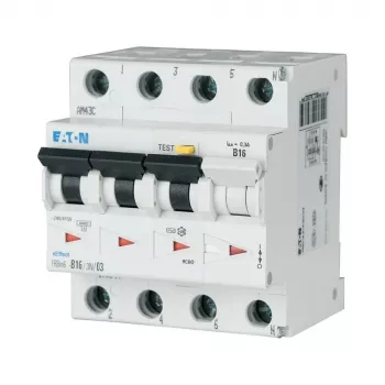 Eaton FRBM6-C16/3N/003-A Interruptor diferencial de 4 polos con protección de línea (RCBO), 16 A, 30 mA, Tipo A, Curva C, 10 kA