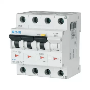 Eaton FRBM6-C16/3N/003-A Interruptor diferencial de 4 polos con protección de línea (RCBO), 16 A, 30 mA, Tipo A, Curva C, 10 kA