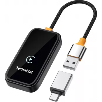 Adaptador inalámbrico CarPlay y Android Auto TechniSat Technicast 100 – negro, USB-C, plug & play