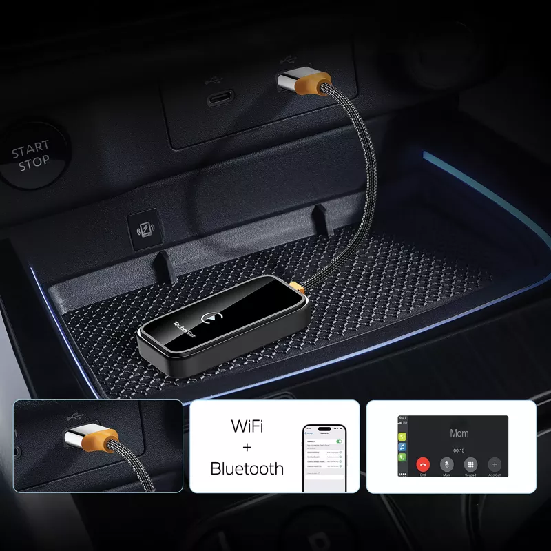 Adaptador inalámbrico CarPlay y Android Auto TechniSat Technicast 100 – negro, USB-C, plug & play