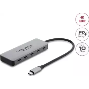 Delock Hub USB 2 puertos 10 Gbps con 2 puertos USB-C 4K y PD 3.0 100 W