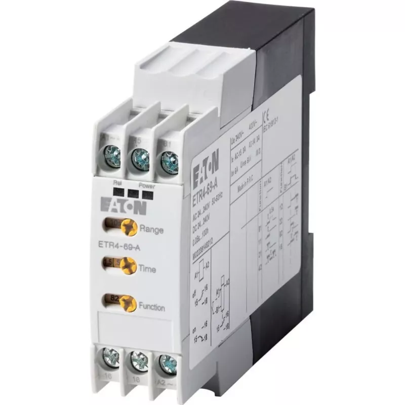 EATON ETR4-69-A Relé temporizador multifunción, 1 conmutador, 24-240 V AC/DC, 0,05 s - 100 h, carril DIN