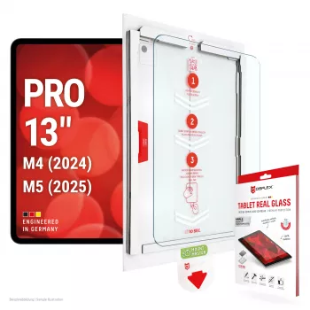 E.V.I. DISPLEX Tablet Real Glass protector de pantalla para Apple iPad Pro 13 (2024/2025) - cristal templado 9H, ultraclaro, bordes redondeados 2.5D, recubrimiento oleófobo, montaje sin burbujas