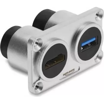 Delock Toma doble para montaje en panel USB 5 Gbps Type-A hembra + HDMI hembra 4K plateado