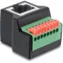Delock Adaptador de conector hembra RJ45 a regleta de 8 polos, en ángulo de 90°, pulsador, negro