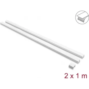 Canaleta de cables autoadhesiva con tapa corredera Delock 30 x 14 mm con conectores - 1 m, pack de 2, blanco