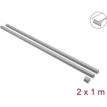 Canaleta de cables autoadhesiva con tapa corredera Delock 24 x 14 mm, 1 m, pack de 2, gris, con conectores