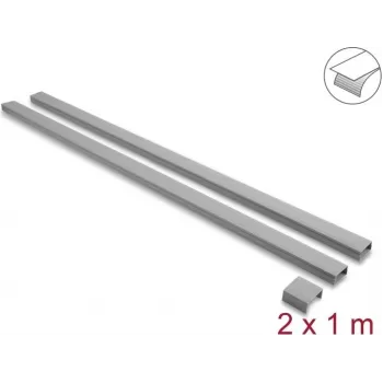 Canaleta de cables autoadhesiva con tapa corredera Delock 30 x 14 mm, con conectores, 1 m, pack de 2, gris