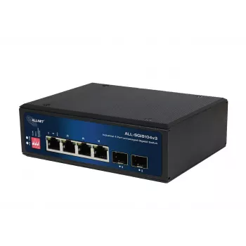 ALLNET ALL-SGI8104v3 Switch industrial no gestionado Layer 2, 6 puertos GbE, 4x GbE RJ45, 2x SFP, sin ventilador, IP40