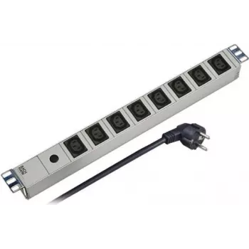 EFB Elektronik 691697 PDU para rack de 19 inch 1U, 8 salidas IEC C13, 10A, 250V, carcasa de aluminio, interruptor de encendido/apagado