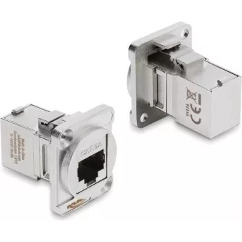 Módulo D-Type Delock RJ45 conector hembra a conector hembra 90° en ángulo Cat.6A plateado