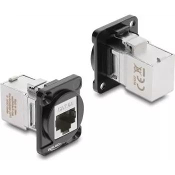 Módulo D-Type Delock RJ45 conector hembra a conector hembra 90° en ángulo Cat.6A negro / plateado