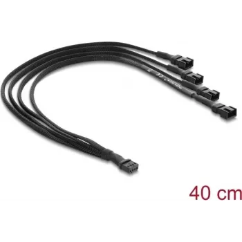Divisor de cable de ventilador Delock 1 x 4 pines PWM conector hembra a conector macho + 3 x 4 pines conector macho (3 pines ocupados) con funda de cable 40 cm negro