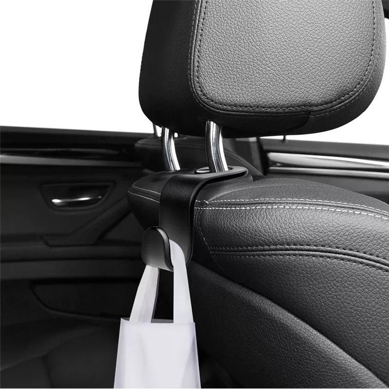 Ganchos para reposacabezas de coche LogiLink, set de 4, negros, organizador universal para reposacabezas, carga de 8 kg por gancho, clip-on sin herramientas, plástico ABS