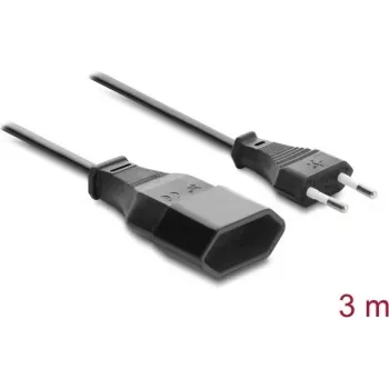Delock Cable alargador Europlug CEE 7/16 conector macho a conector hembra 2 x 0,75 mm², 3 m, negro