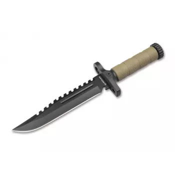 Boker Magnum M-Spec Cuchillo de supervivencia 02SC005 hoja fija acero 440A mango G-10 funda Kydex con iniciador de fuego y piedra de afilar