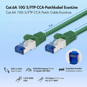LogiLink Cable de red Cat.6A S/FTP LSZH, CCA, verde, 5 m, EconLine