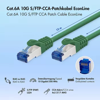 LogiLink Cable de red Cat.6A S/FTP LSZH, 15m, verde, EconLine