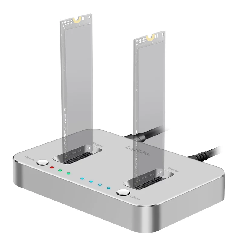 LogiLink Estación de acoplamiento USB 3.2 Gen2, 2 bahías, para SSD M.2 NVMe, función de clonación