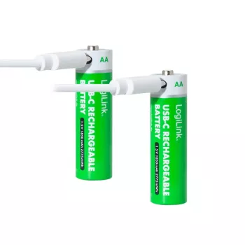 LogiLink LR6RCB2 Pilas AA de litio recargables por USB-C, pack de 2, 1,5 V tensión de salida constante, 2600 mWh