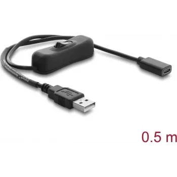 Delock Cable de alimentación USB Type-A macho a USB Type-C hembra con interruptor 0,5 m