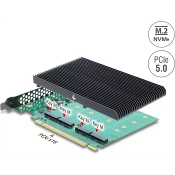 Delock Tarjeta PCI Express 5.0 x16 a 4 x NVMe M.2 Key M internas con disipador - bifurcación