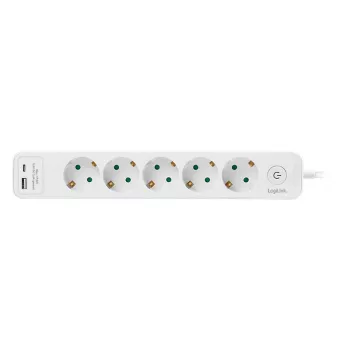 Regleta de enchufes LogiLink LPS280U, 5 tomas AC, 2 puertos USB (USB-A y USB-C), 17W, blanca