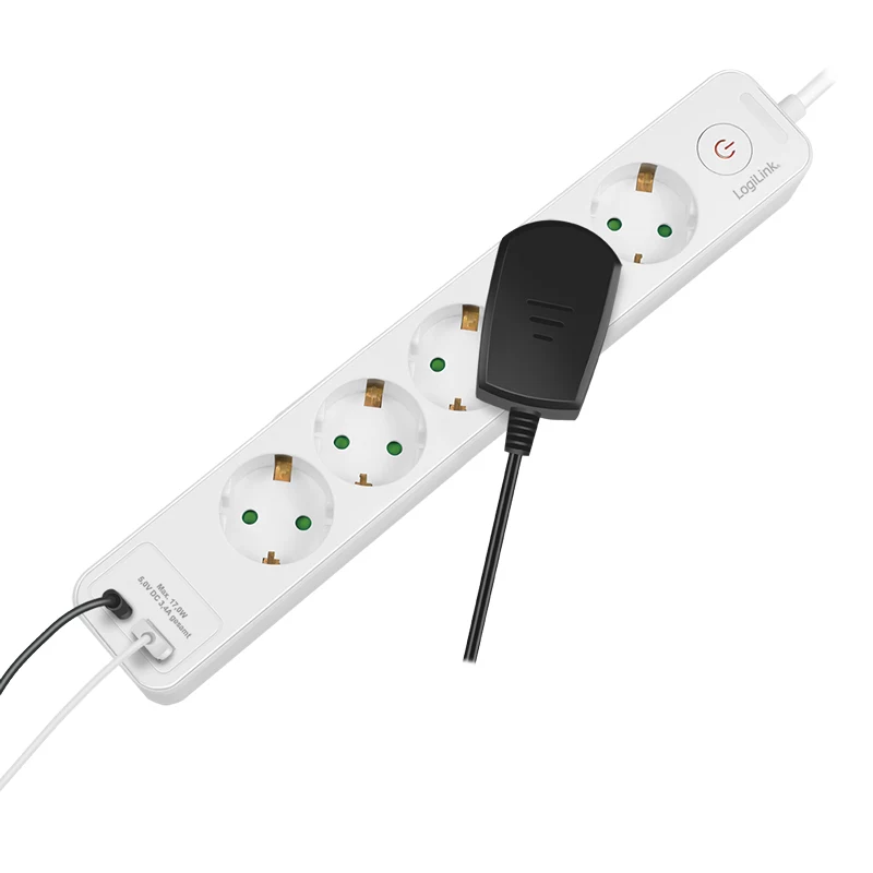 Regleta de enchufes LogiLink LPS280U, 5 tomas AC, 2 puertos USB (USB-A y USB-C), 17W, blanca
