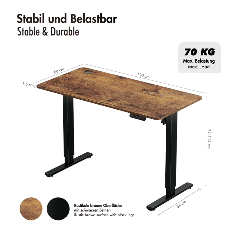 Escritorio elevable eléctrico LogiLink EO0057, 120x60 cm, motor único, tablero marrón, carga de 70 kg