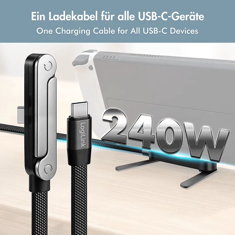Cable USB 2.0 Type-C LogiLink C/M a C/M 480 Mbps 240W plano negro 1,5m