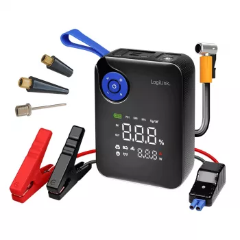 Powerbank de arranque de coche 4 en 1 LogiLink PA0358 con compresor de aire, 7200 mAh, 200A de corriente de arranque, linterna LED