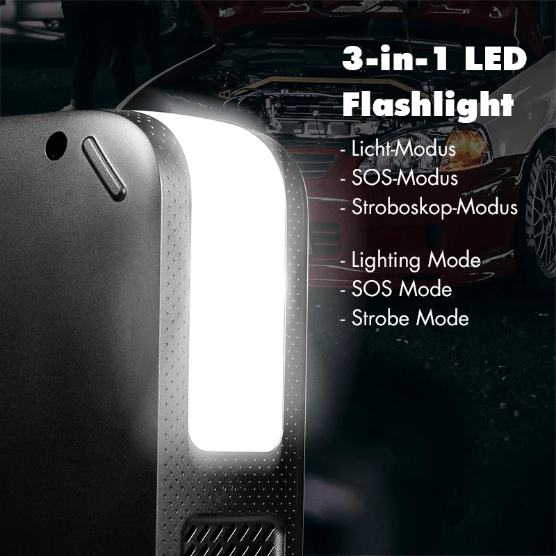 Powerbank de arranque de coche 4 en 1 LogiLink PA0358 con compresor de aire, 7200 mAh, 200A de corriente de arranque, linterna LED
