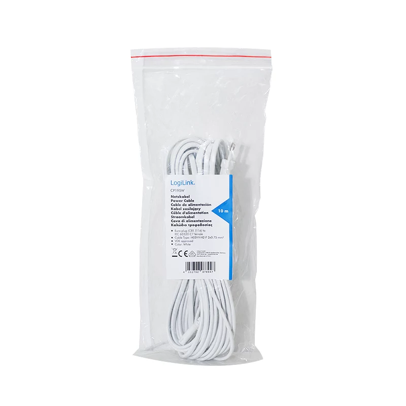 Cable de alimentación LogiLink CP195W CEE 7/16 a IEC C7 blanco 10 m