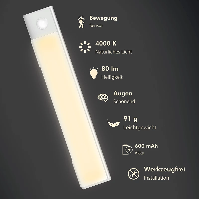 LogiLink luz LED bajo mueble, ultrafina, sensor PIR, 200mm, 80lm