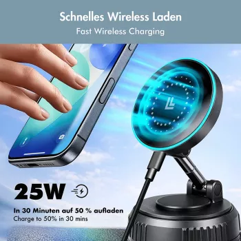 Cargador inalámbrico para coche LogiLink, imán de vacío, plegable 360°, 25W