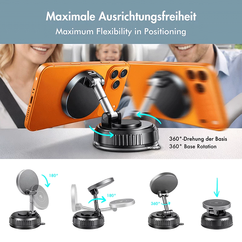 Cargador inalámbrico para coche LogiLink, imán de vacío, plegable 360°, 25W