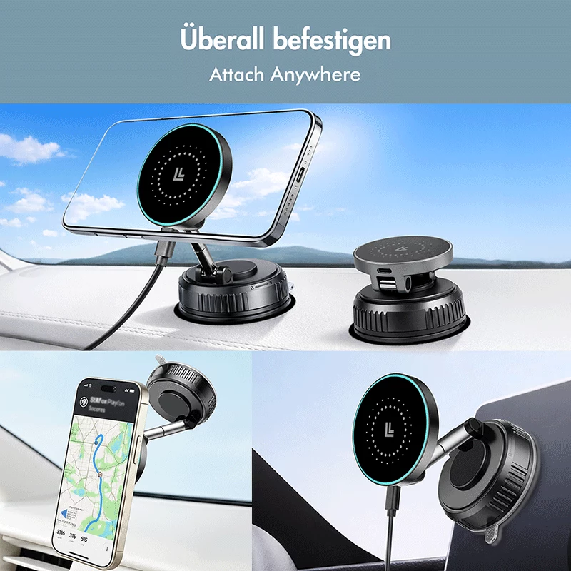 Cargador inalámbrico para coche LogiLink, imán de vacío, plegable 360°, 25W