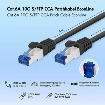 Cable de red Cat.6A S/FTP LogiLink, CCA, LSZH, negro, 5m, EconLine