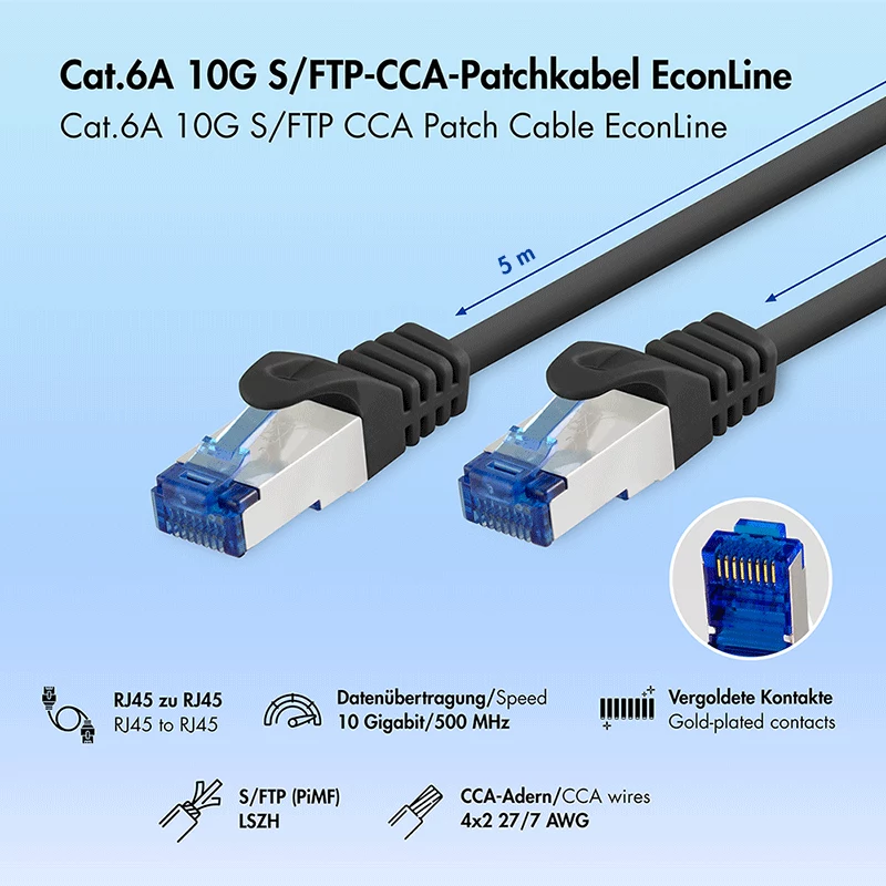 Cable de red Cat.6A S/FTP LogiLink, CCA, LSZH, negro, 5m, EconLine