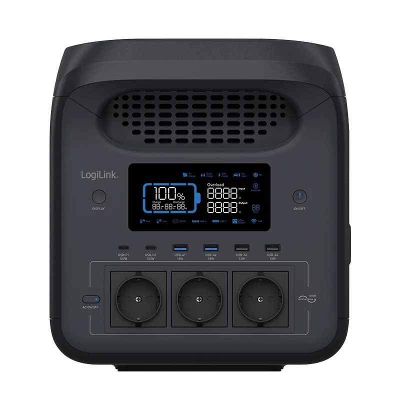 LogiLink PPS1800 estación de energía portátil, 1800 W, LiFePO4, compatible con Tuya