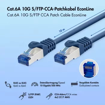 Cable de red EconLine Cat.6A S/FTP LogiLink, CCA, LSZH, azul, 10 m