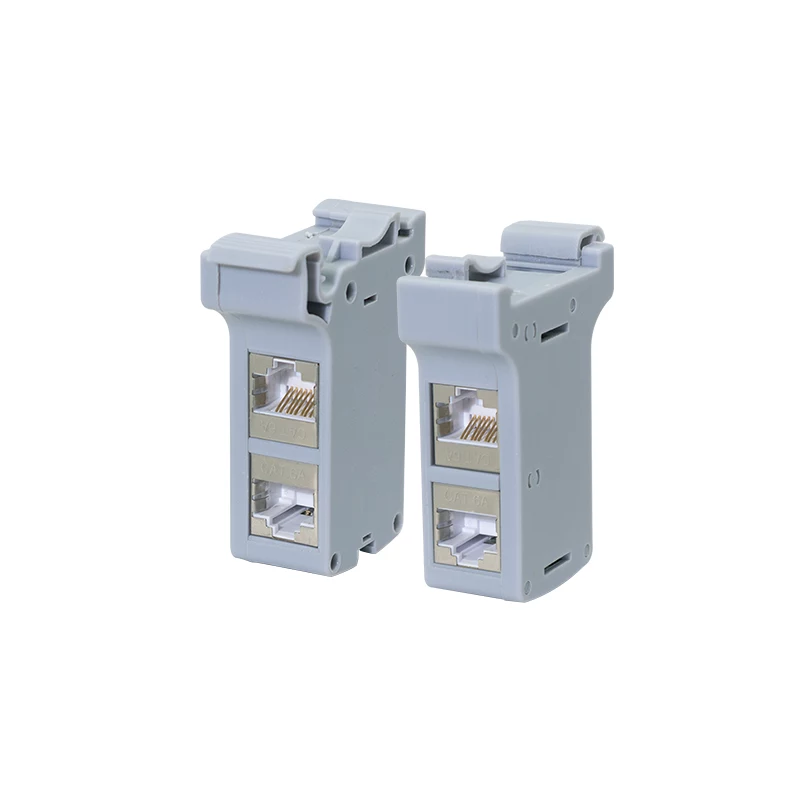 Adaptador de montaje en carril DIN LogiLink con 2 conectores hembra en línea Cat.6A apantallados, 10G, PoE++ (MP0079)