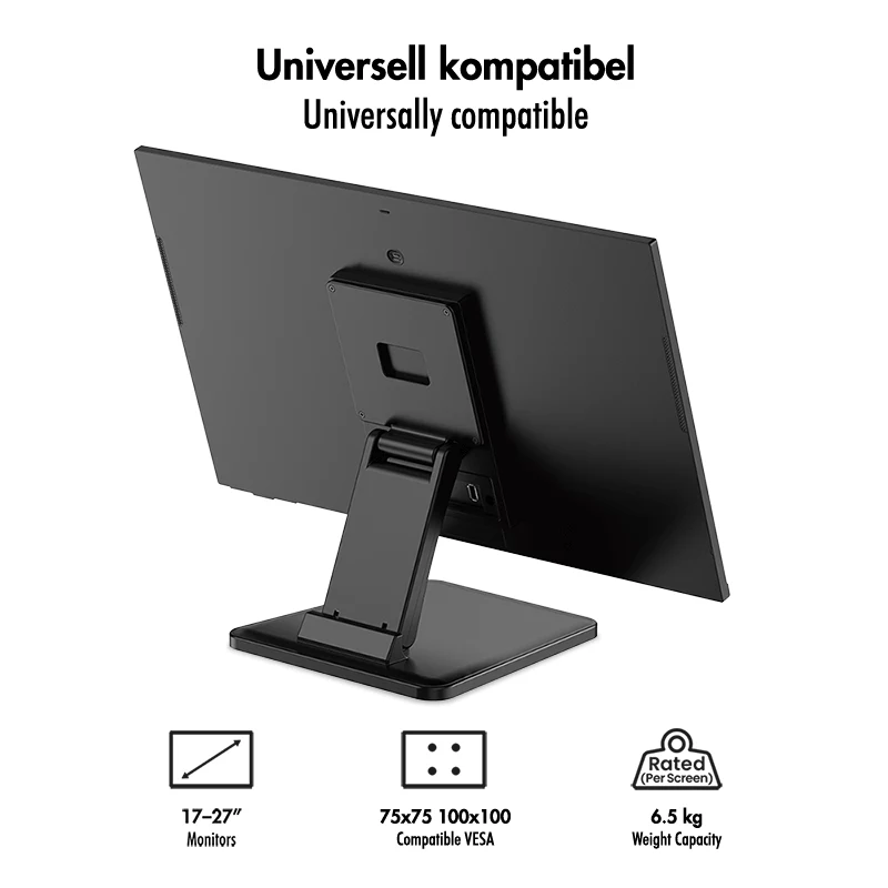 LogiLink soporte de monitor para pantallas táctiles de 17-27 inch, carga de 6,5 kg, VESA 75/100, inclinación de -90° a +90°