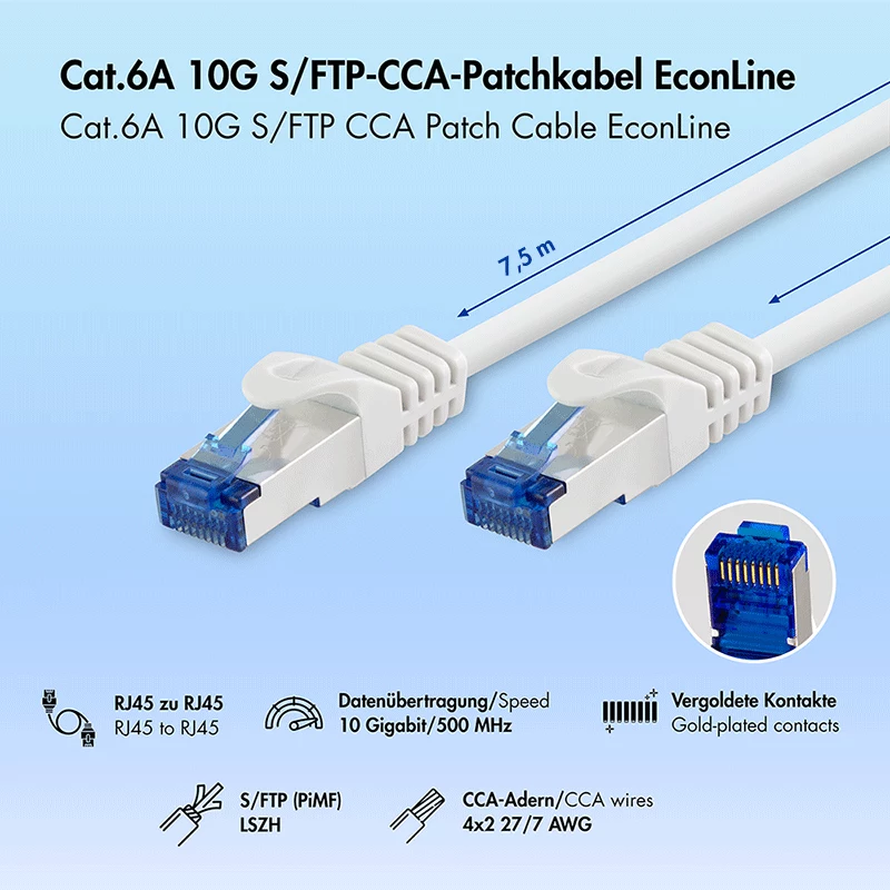 LogiLink cable de conexión Cat.6A S/FTP CCA LSZH, blanco, 7,5 m, EconLine