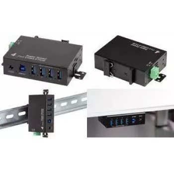 LogiLink hub USB 3.0 industrial de 4 puertos de metal con montaje en carril DIN